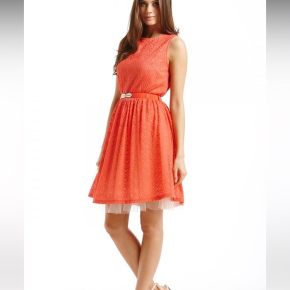 Red orange fit and flare lace dress - Picture 2 of 8